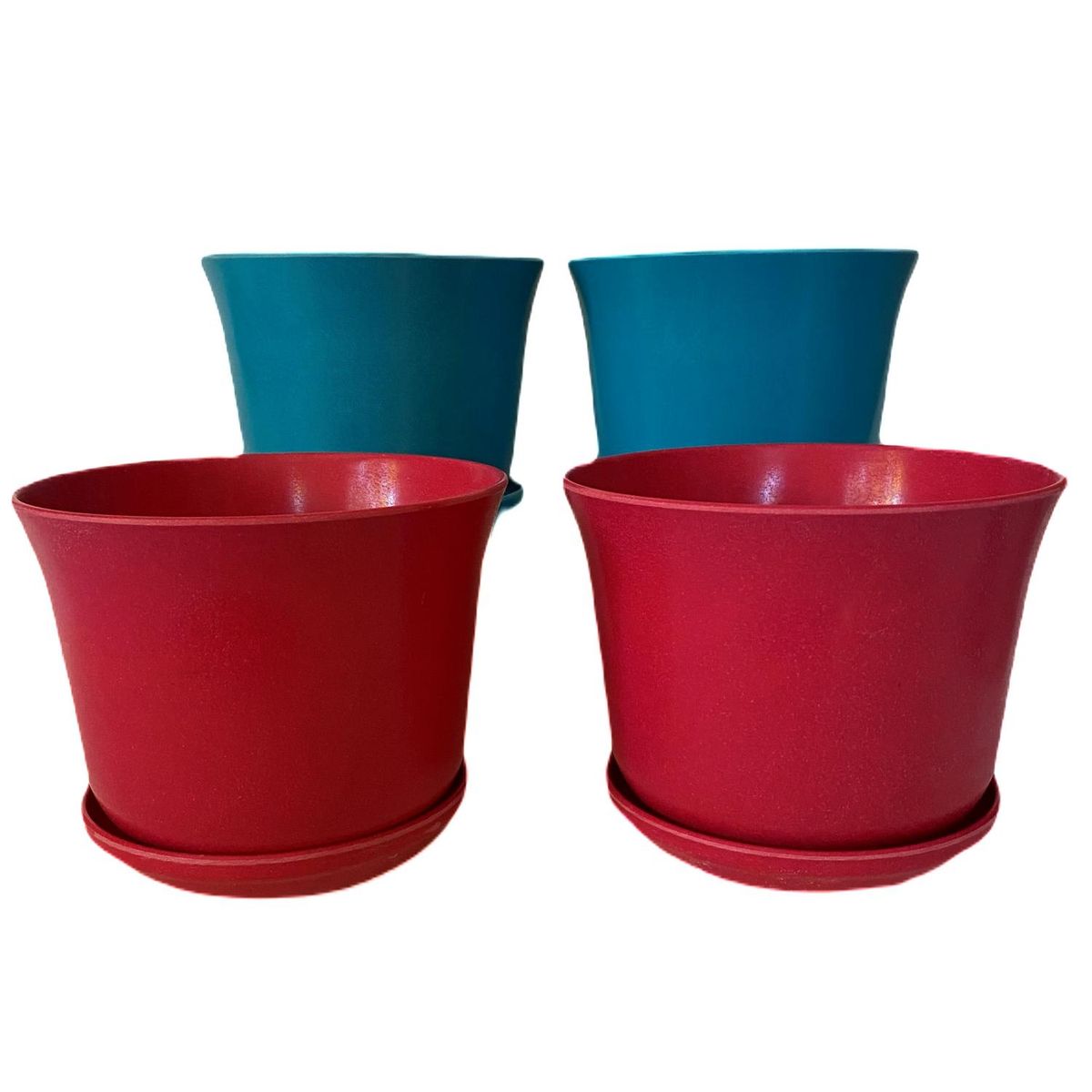 DECOGREEN - Set 4 macetero y plato biodegradable bamboo curvo 2 turquesa 2 purpura