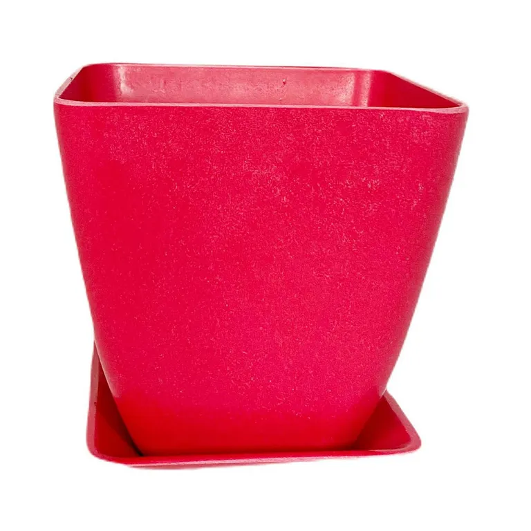 Set Macetero y Plato Biodegradable Cuadrado de Bambú 12.4x13.3 cm Coral