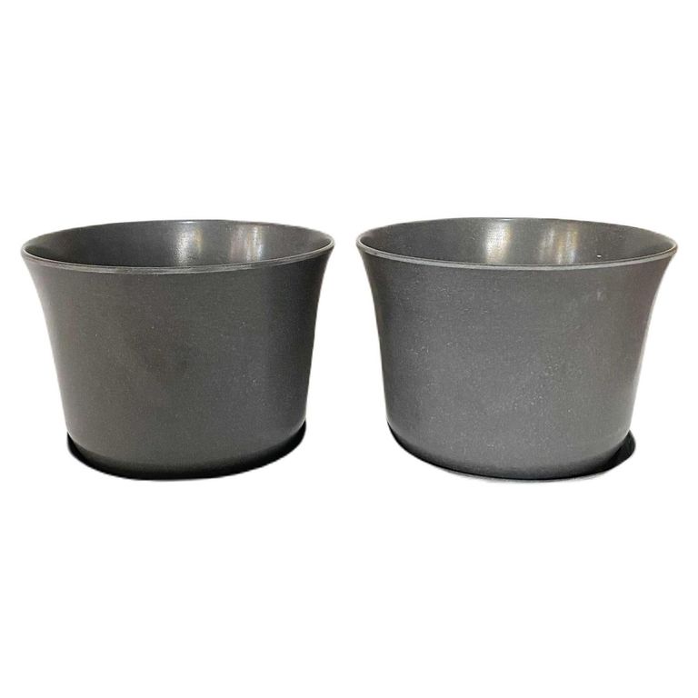 Set 2 Maceteros y Platos Biodegradable de Bambú 16.5x13 cm Gris