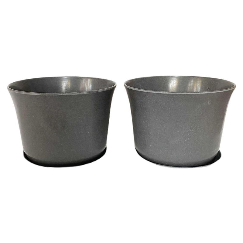 DECOGREEN - Set 2 Maceteros y Platos Biodegradable de Bambú 16.5x13 Gris
