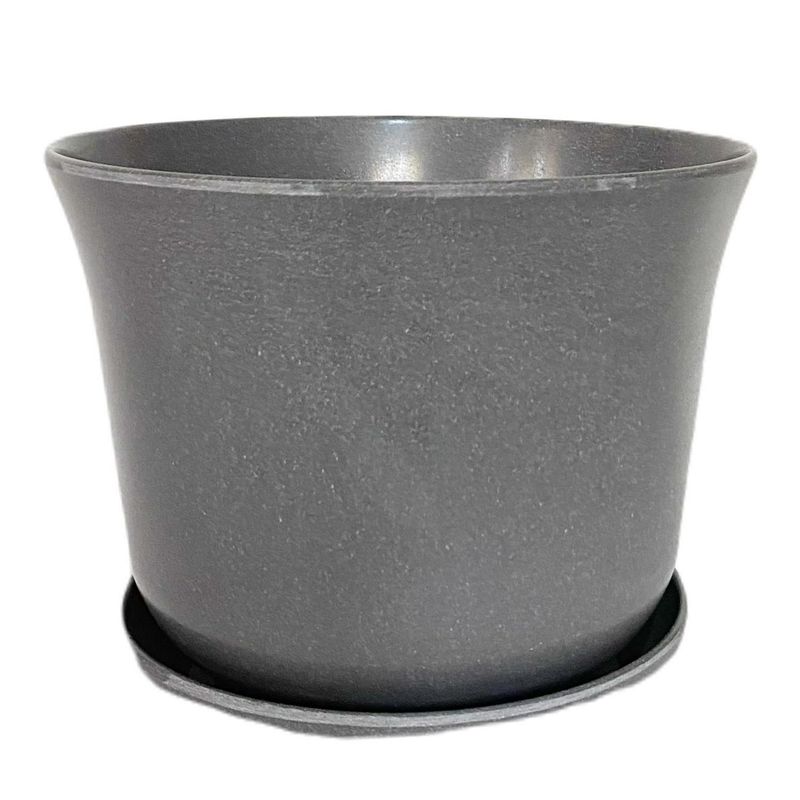 DECOGREEN - Set macetero y plato biodegradable bamboo curvo gris 16,5x16,5x13 cm