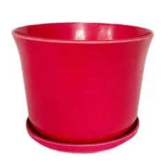 DECOGREEN - Set Macetero y Plato Biodegradable de Bambú 16.5x13 cm Rojo