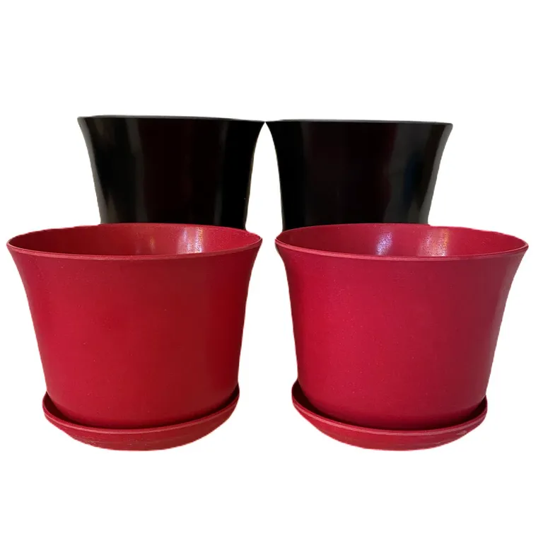 Set 4 maceteros y platos biodegradable bamboo curvo 2 negro 2 purpura
