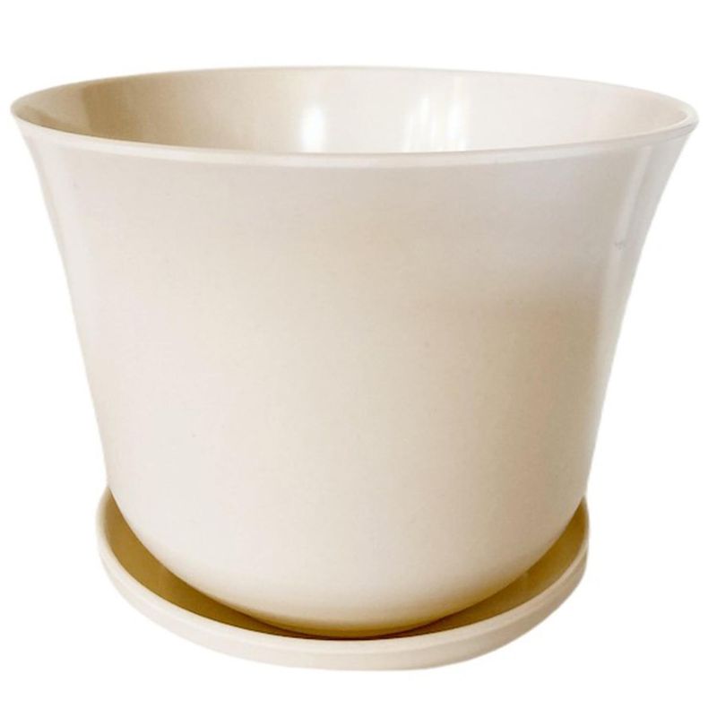 DECOGREEN - Set Macetero y Plato Biodegradable de Bambú 16.5x13 Blanco