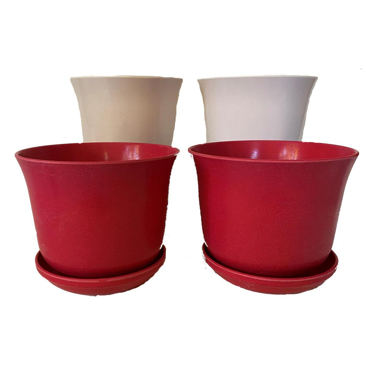 DECOGREEN - Set 4 maceteros y platos biodegradable bamboo curvo 2 blanco 2 purpura