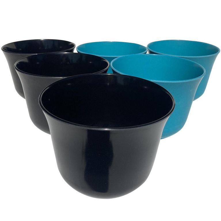 Set 6 maceteros biodegradable curvos 3 negro y 3 turquesa