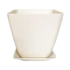 DECOGREEN - Set macetero y plato bio bamboo cuadrado blanco 13,3x13,3x12,4 cm