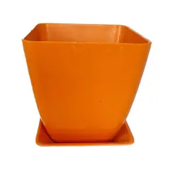 DECOGREEN - Set Macetero y Plato Biodegradable Cuadrado de Bambú 12.4x13.3 Naranjo