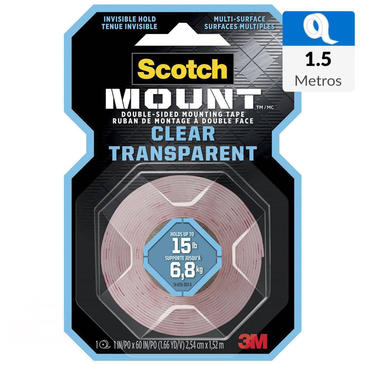 SCOTCH - Cinta Doble Faz Scotch-Mount Transparente 25.4 mm x 1.5 m