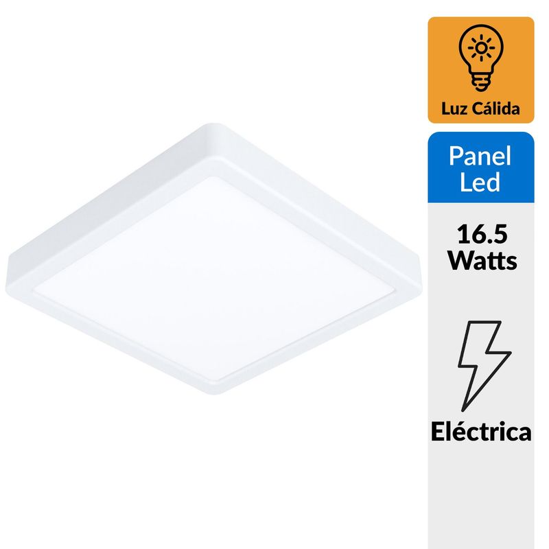 EGLO - Panel Led Sobrepuesto Cuadrado 16,5W Luz cálida