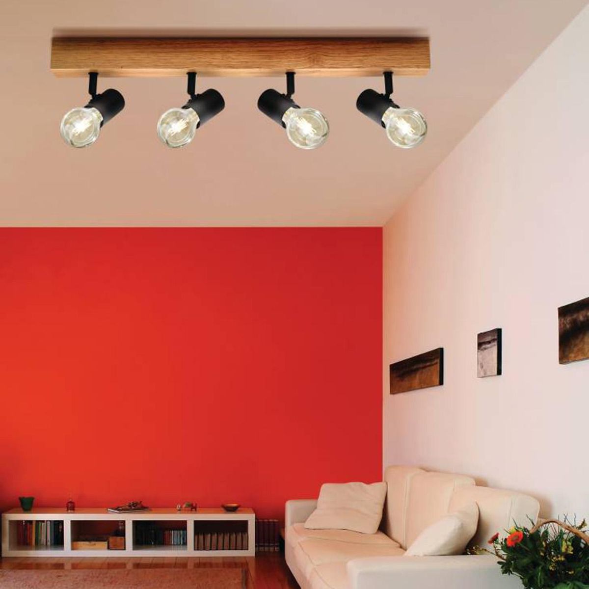 EGLO - Barra 4 Luces Madera Negro