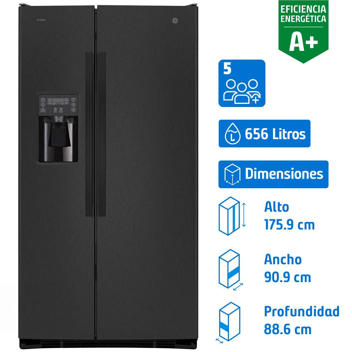 GENERAL ELECTRIC - Refrigerador 2 Puertas Side by Side No Frost 656 Litros Black Steel GRC26FGMFPS