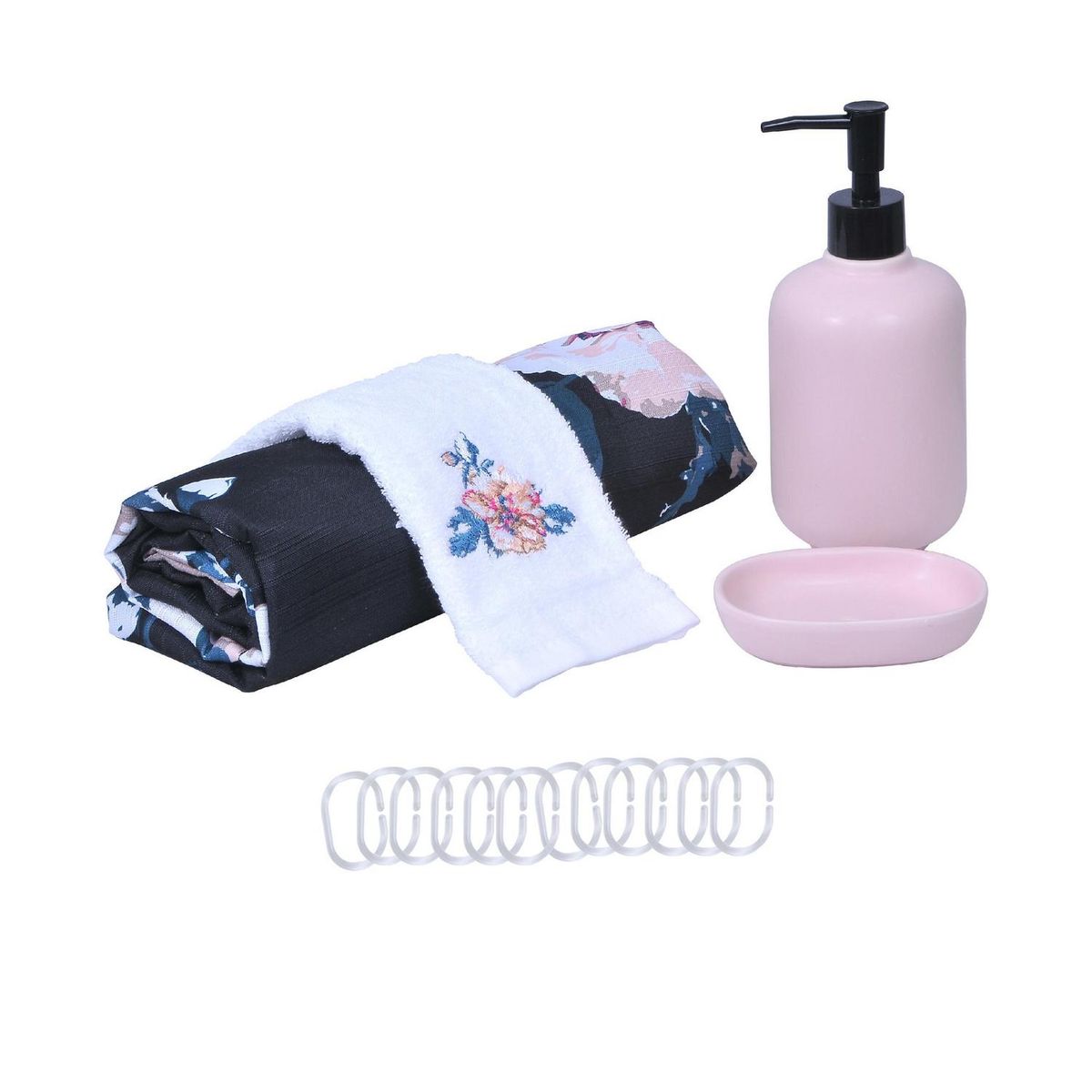 MASHINI - Set cortina baño 6 piezas orquidea