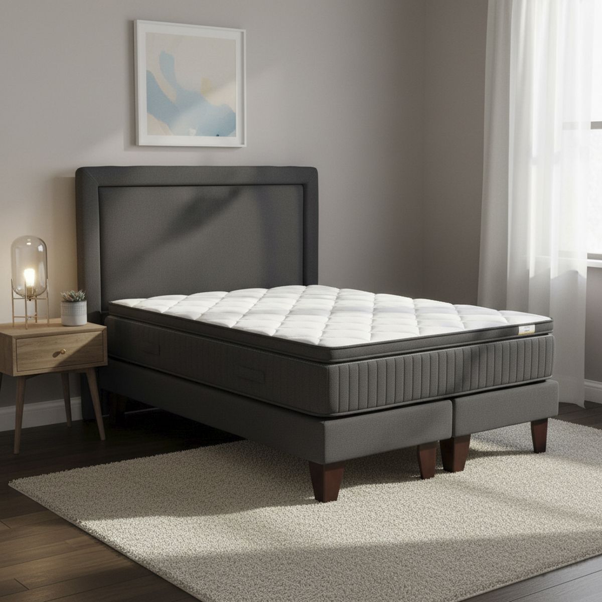 DRIMKIP - Cama Europea Hybrida 2 Plazas Bd 150X190 Cm + Respaldo