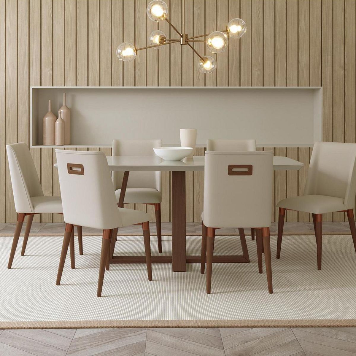 DECOCASA - Juego de Comedor Nat 6 Sillas Mesa Rectangular 89,5x78x160 cm Café/Blanco