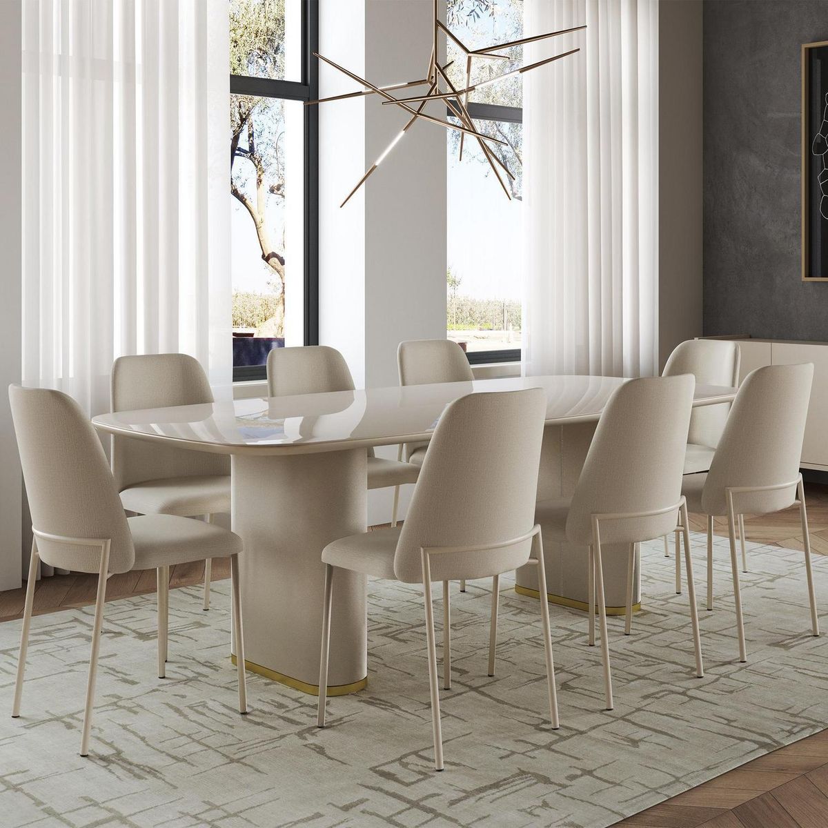 DECOCASA - Juego de Comedor Lintz 8 Sillas Mesa Rectangular 110x75,5x219 cm Beige