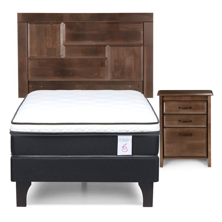 Cama 1.5 Plazas Europea New Style 6 + Respaldo + Velador