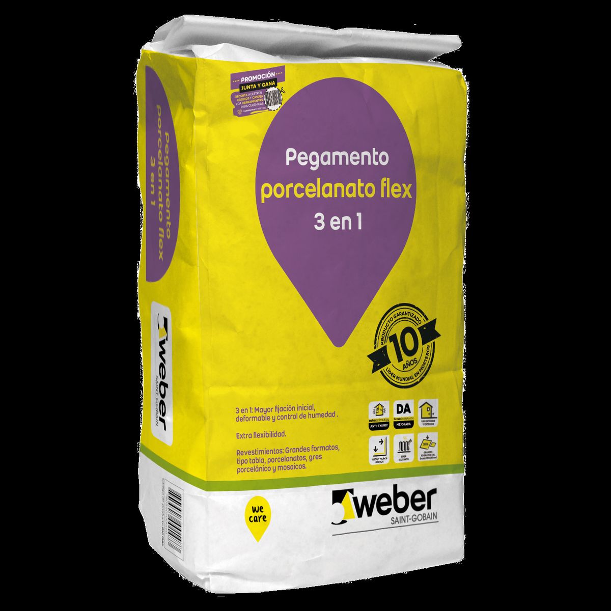 WEBER - Adhesivo Porcelanato Piso y muro Superficie Flexible 25 kg