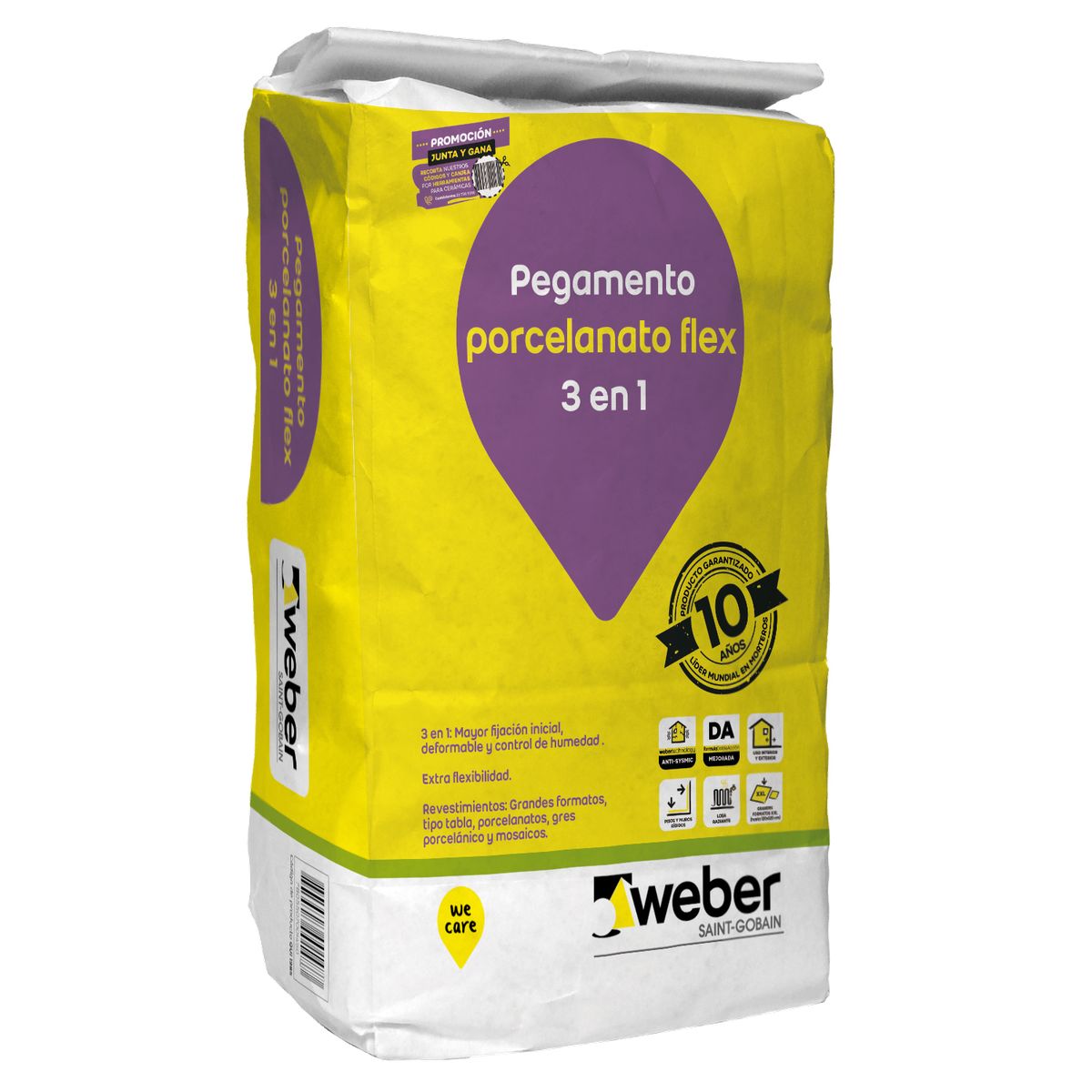 WEBER - Adhesivo Porcelanato Piso y muro Superficie Flexible 25 kg