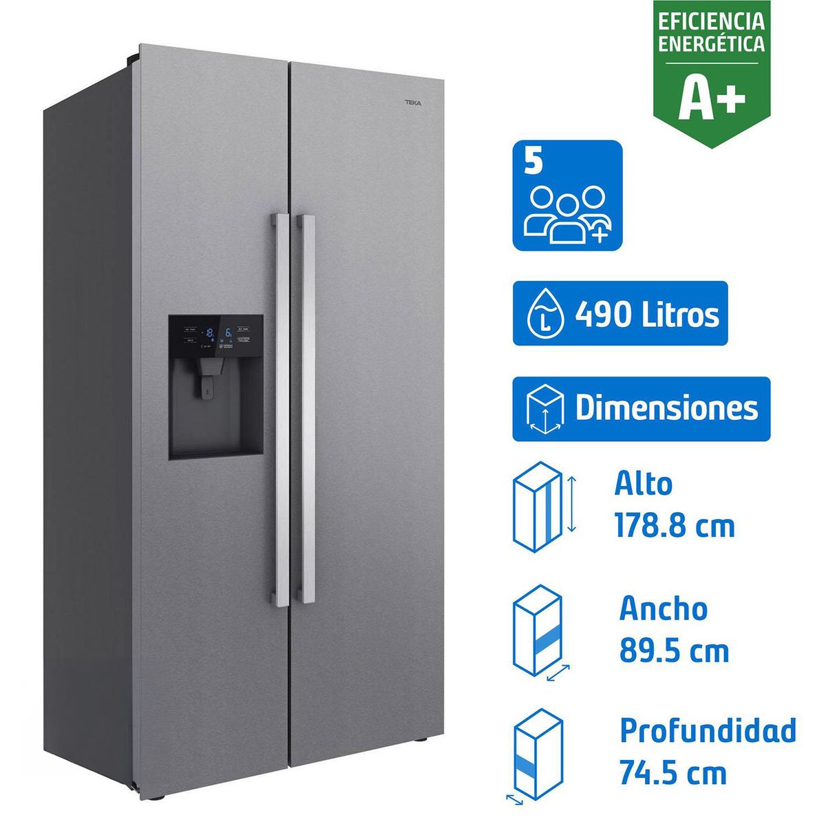 TEKA - Refrigerador 2 Puertas Side by Side No Frost 490 Litros Plateado RLF 74920 SS