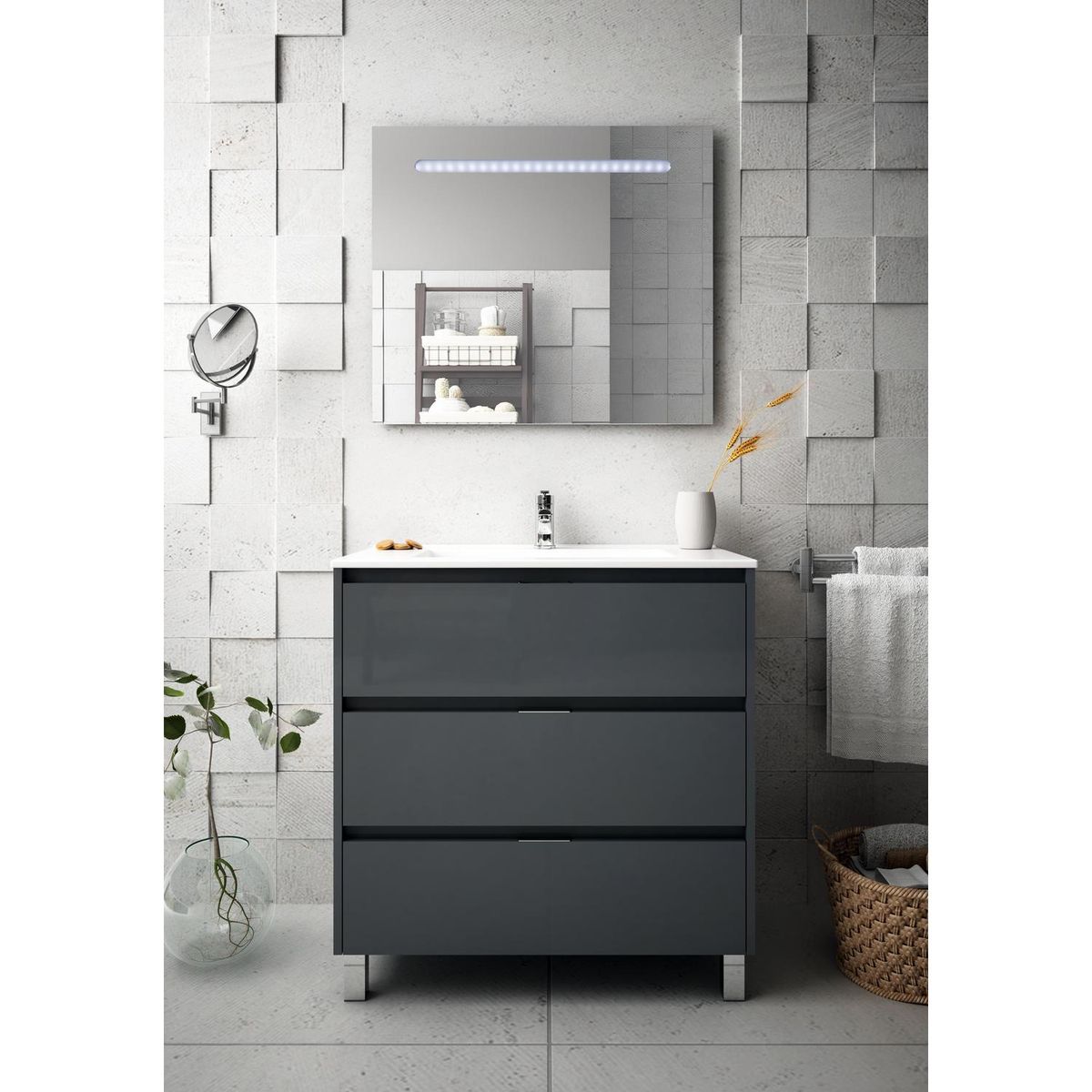 TEKA STROHM - Mueble vanitorio Inca 80 glossy graphite - 3c
