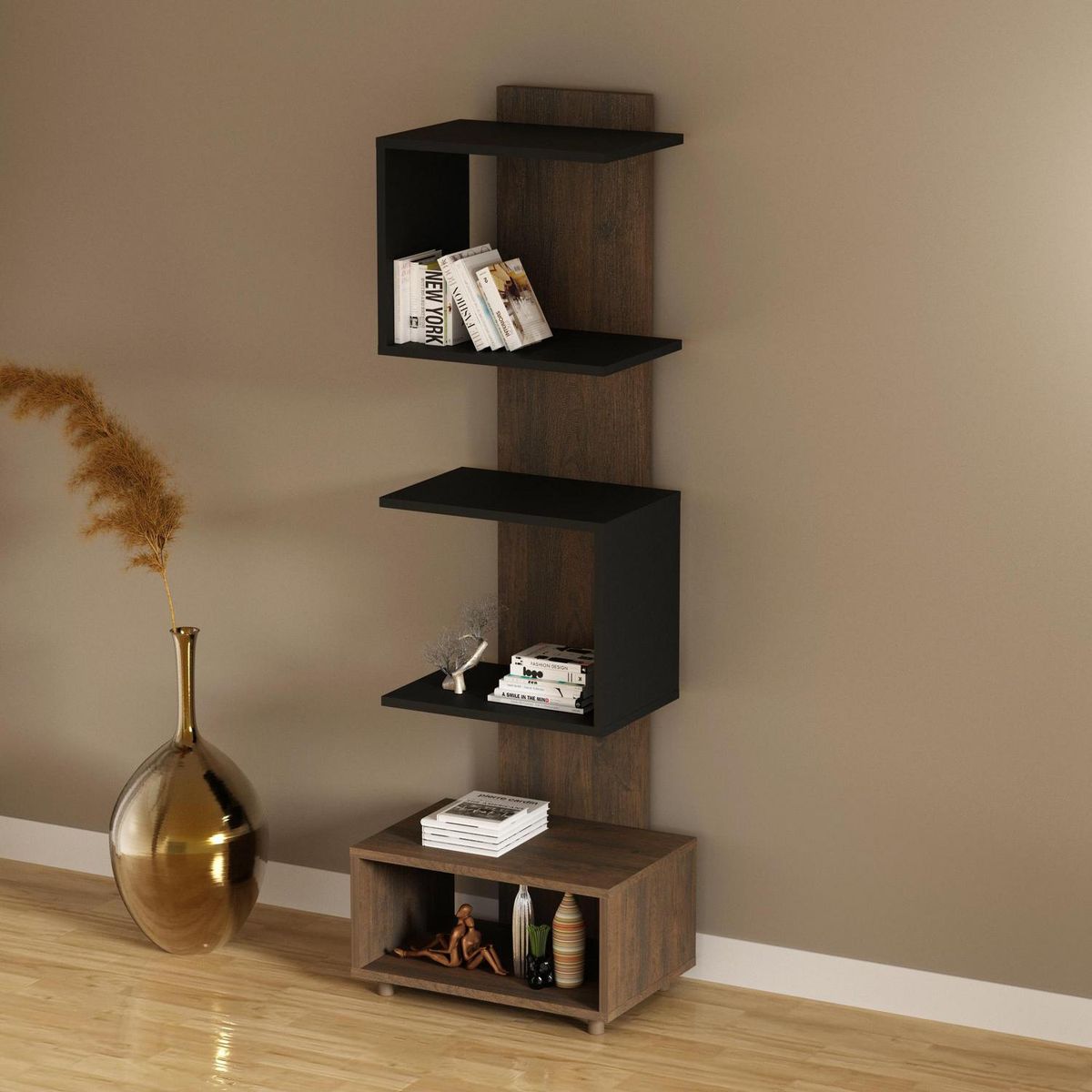 TECNOMOBILI - Estante Oficina MDP 5 Nivel(es) 43.3x139.4x31.5 cm Rústico/Negro