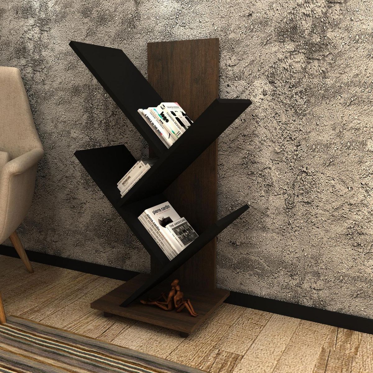 TECNOMOBILI - Estante Oficina MDP 3 Nivel(es) 45x139.4x32.5 cm Rústico/Negro