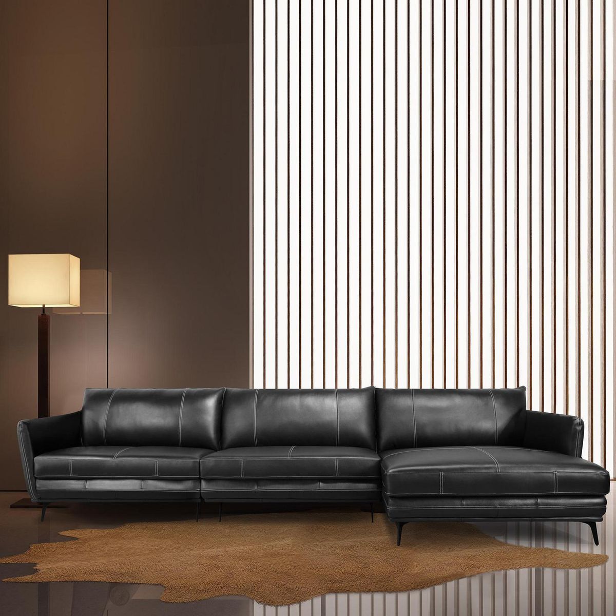 DECOCASA - Sofá 2 cuerpos 3060+Chaise 294x91x99 cm Negro