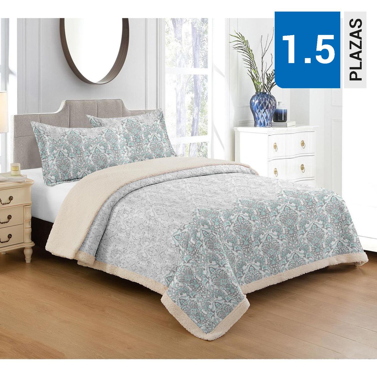 ILLUSIONS - Cubrecama Quilt 1.5 plazas Sherpa Magli Gris 