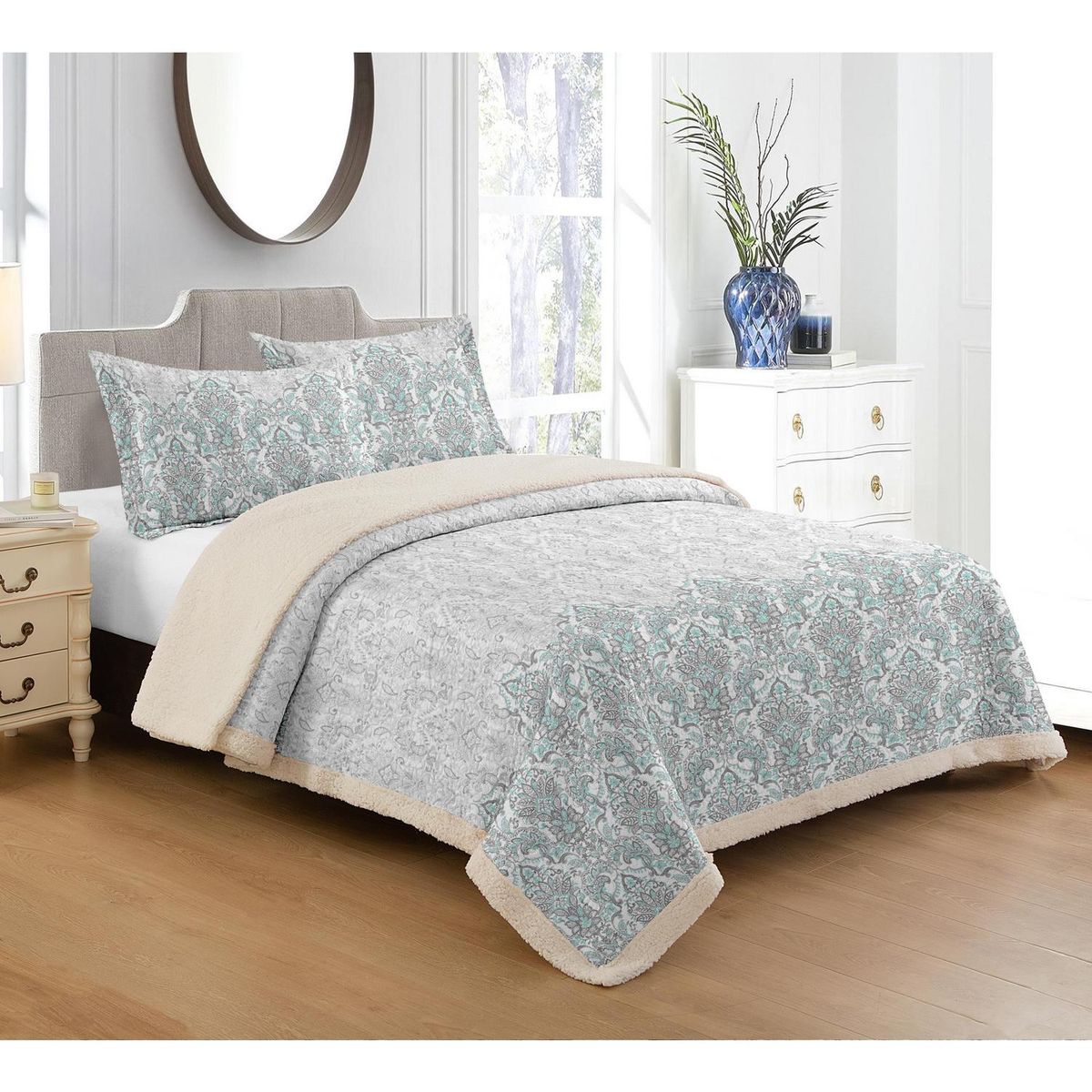 ILLUSIONS - Cubrecama Quilt 1.5 plazas Sherpa Magli Gris 