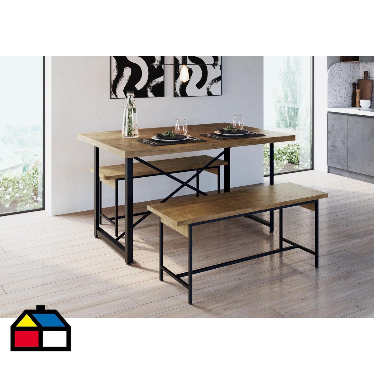 DECOCASA - Juego de Comedor Steel York 4 Sillas Mesa Rectangular 90x75x136 cm Café/Negro