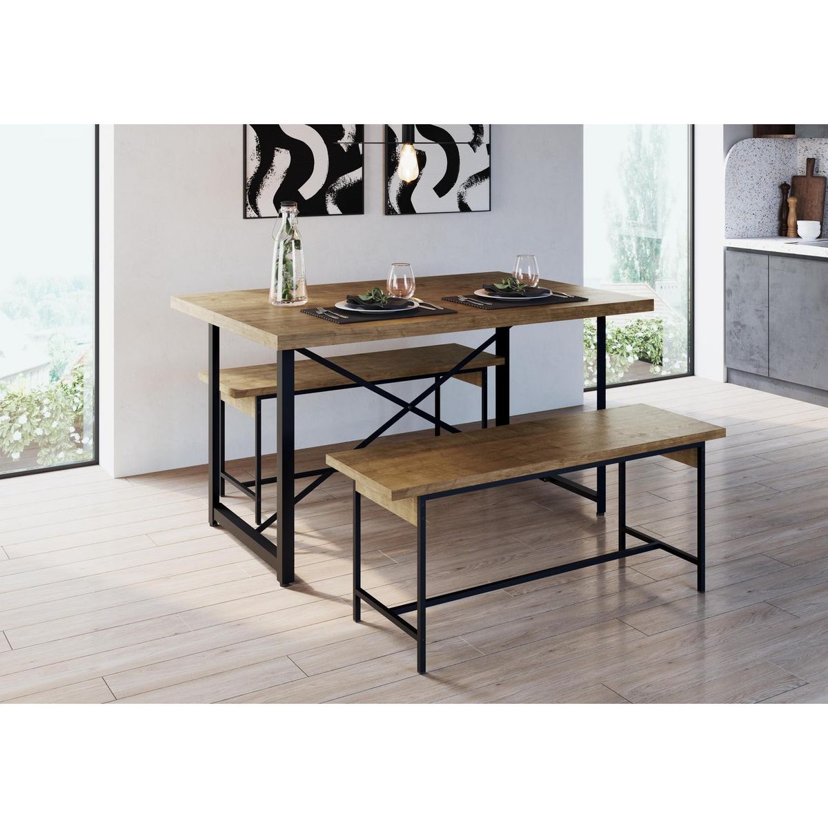 DECOCASA - Juego de Comedor Steel York 4 Sillas Mesa Rectangular 90x75x136 cm Café
