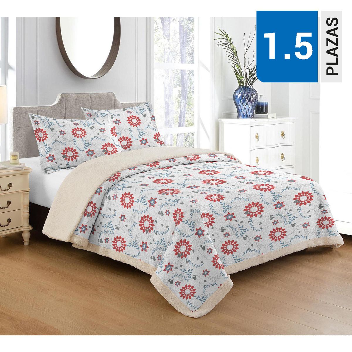 ILLUSIONS - Cubrecama Quilt 1.5 plazas Sherpa Goverla Blanco 