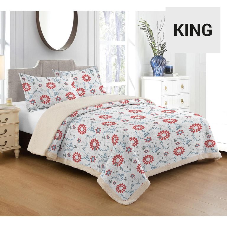 Cubrecama Quilt King Sherpa Goverla Blanco