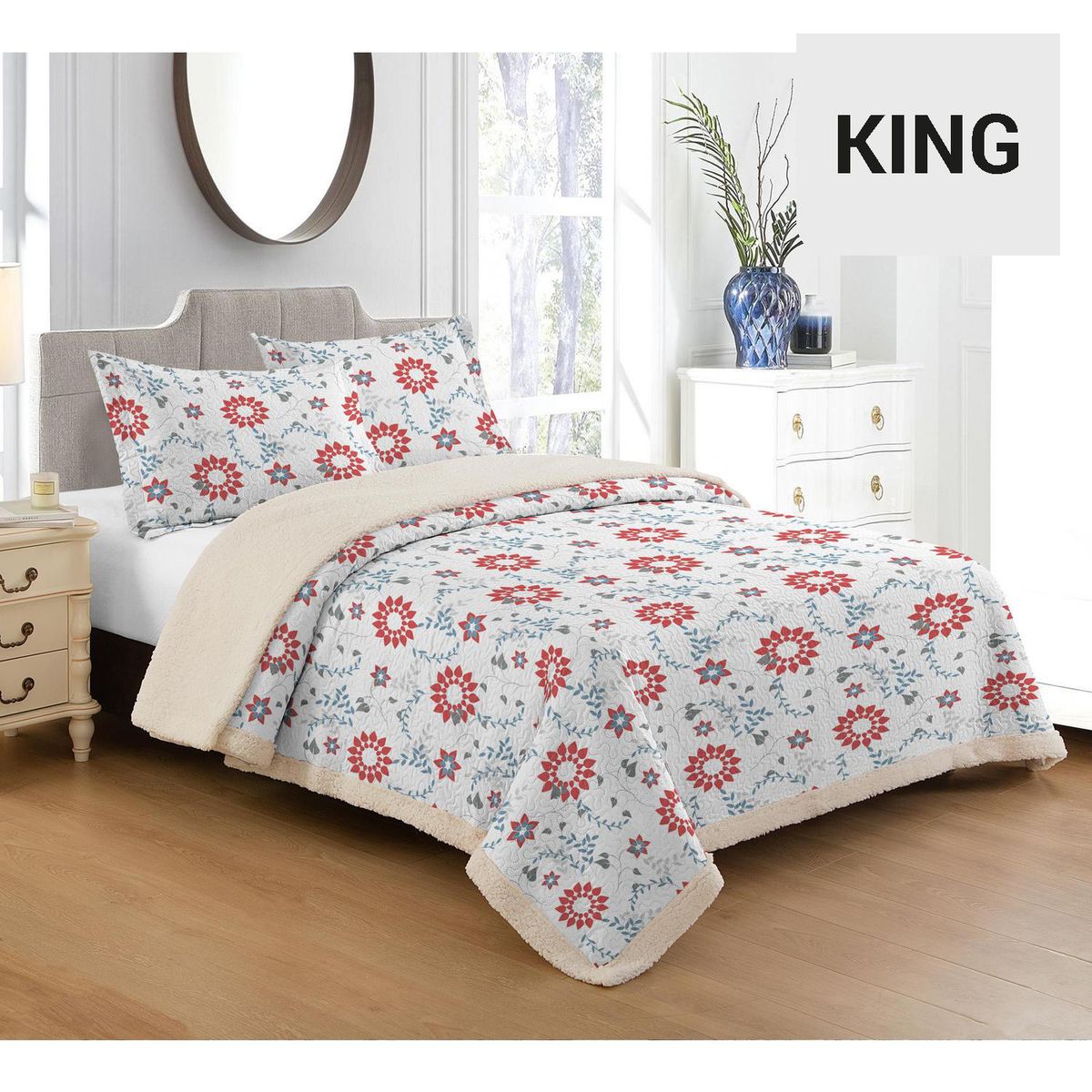 ILLUSIONS - Cubrecama Quilt King Sherpa Goverla Blanco 