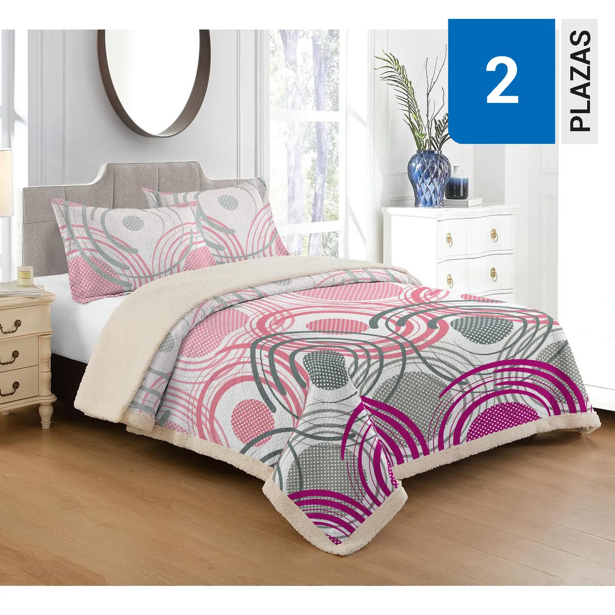 ILLUSIONS - Cubrecama Quilt 2 plazas Sherpa Rysy Rosado 