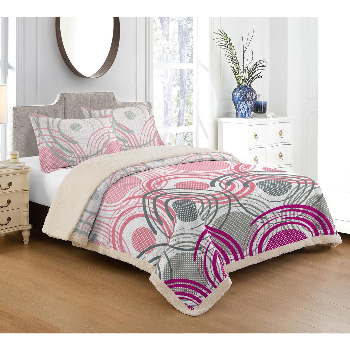 ILLUSIONS - Cubrecama Quilt 2 plazas Sherpa Rysy Rosado 