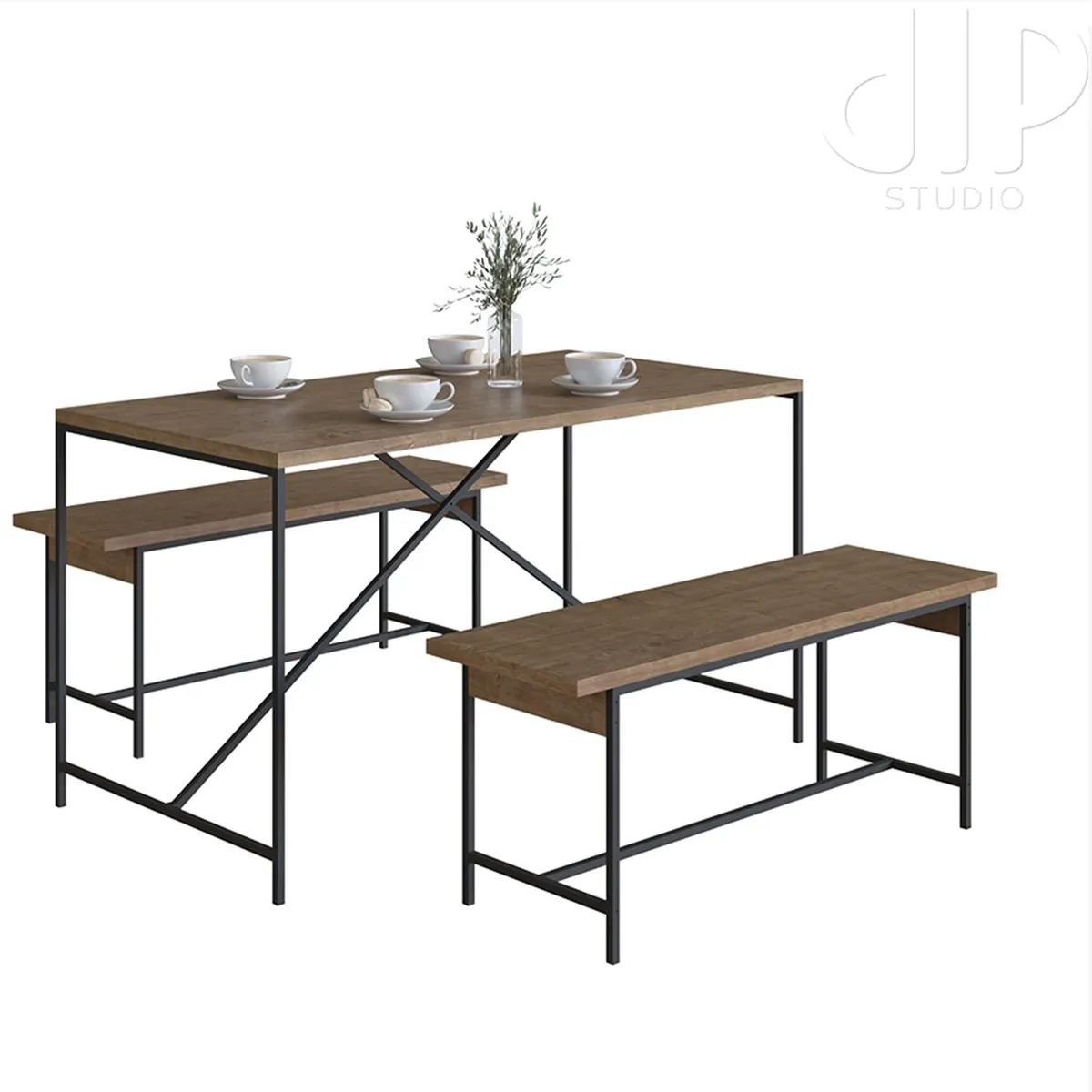 DECOCASA - Juego de Comedor Steel York 4 Sillas Mesa Rectangular 69x75x136 cm Café/Negro