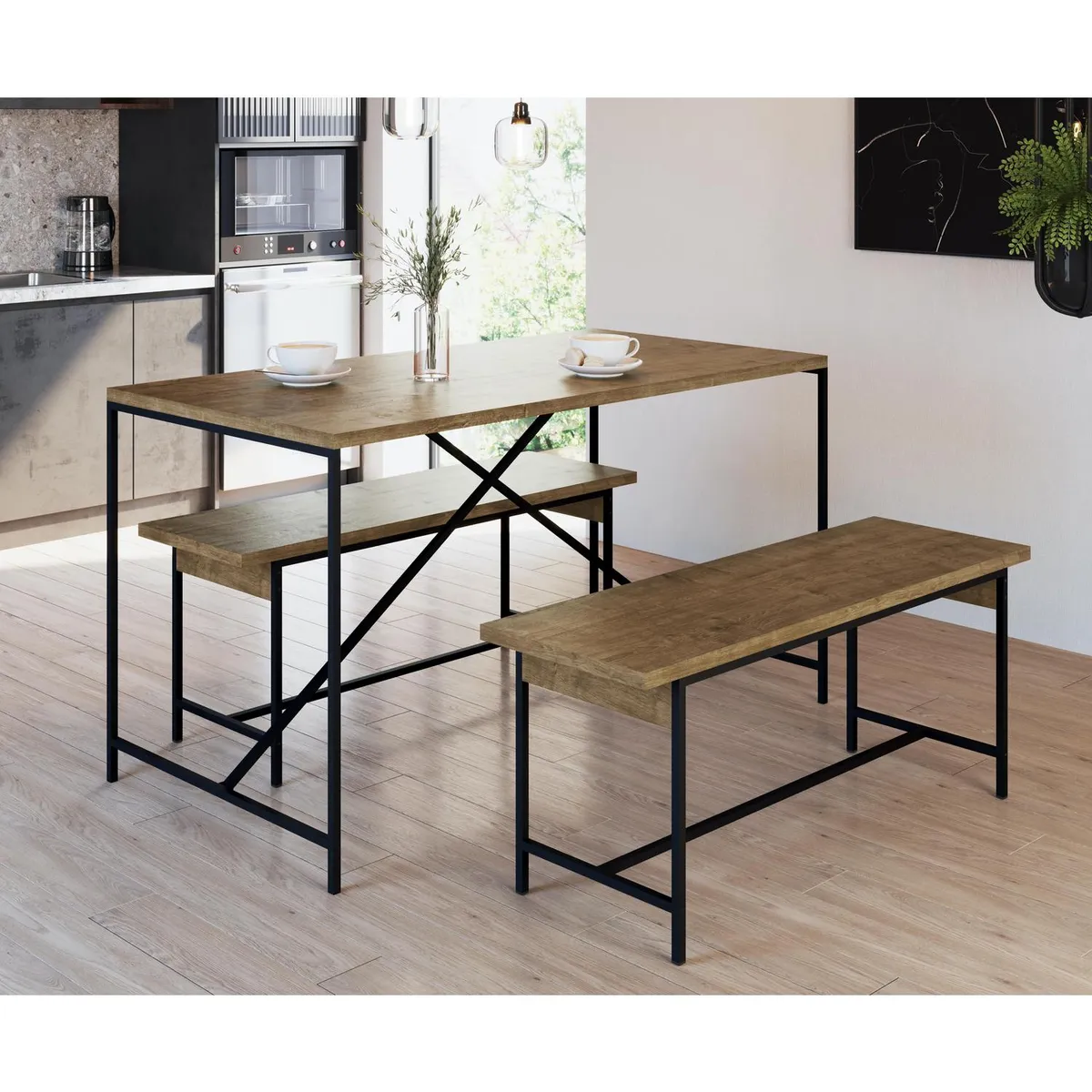 DECOCASA - Juego de Comedor Steel York 4 Sillas Mesa Rectangular 69x75x136 cm Café/Negro