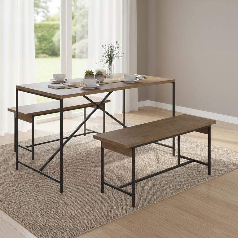 DECOCASA Juego de Comedor Steel York 4 Sillas Mesa Rectangular 69x75x136 cm Café