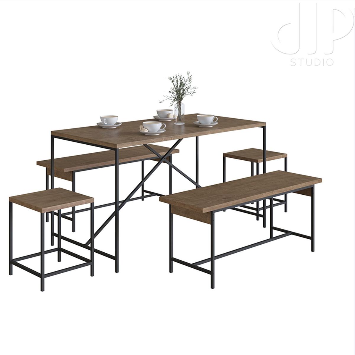 DECOCASA - Juego de Comedor Steel York 6 Sillas Mesa Rectangular 90x75x136 cm Negro/Café
