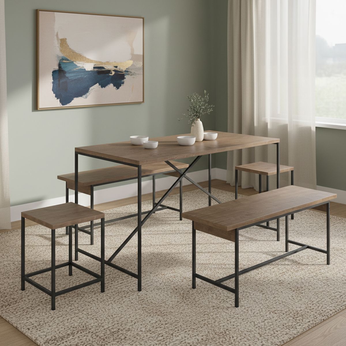 DECOCASA - Juego de Comedor Steel York 6 Sillas Mesa Rectangular 90x75x136 cm Café