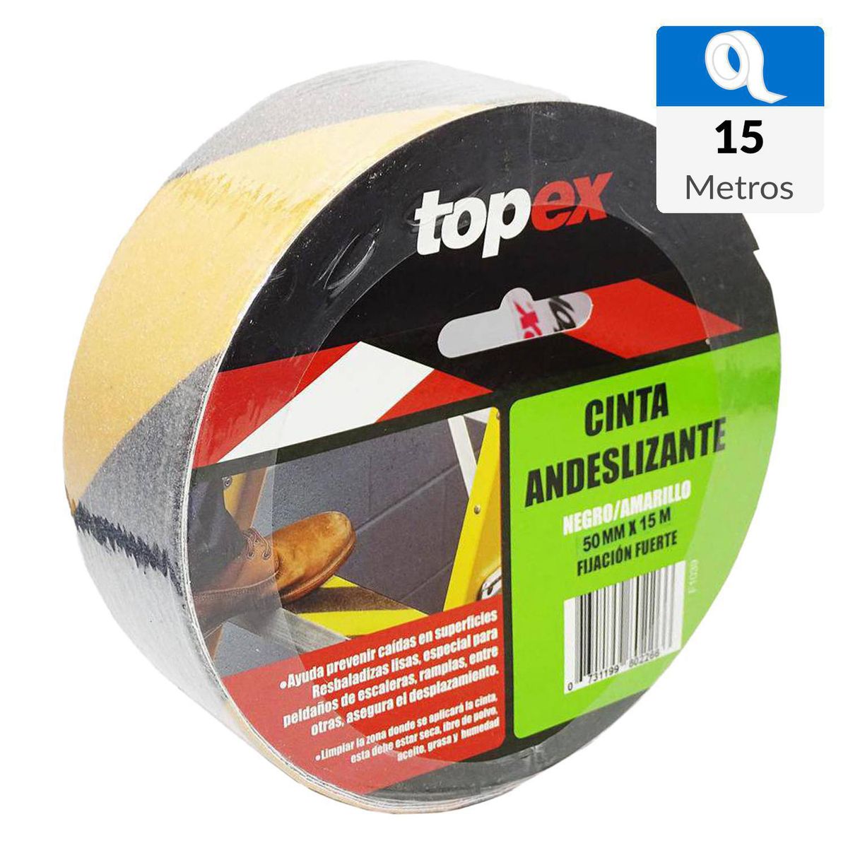 TOPEX - Cinta antideslizante 50mm x 15m negro/amarillo