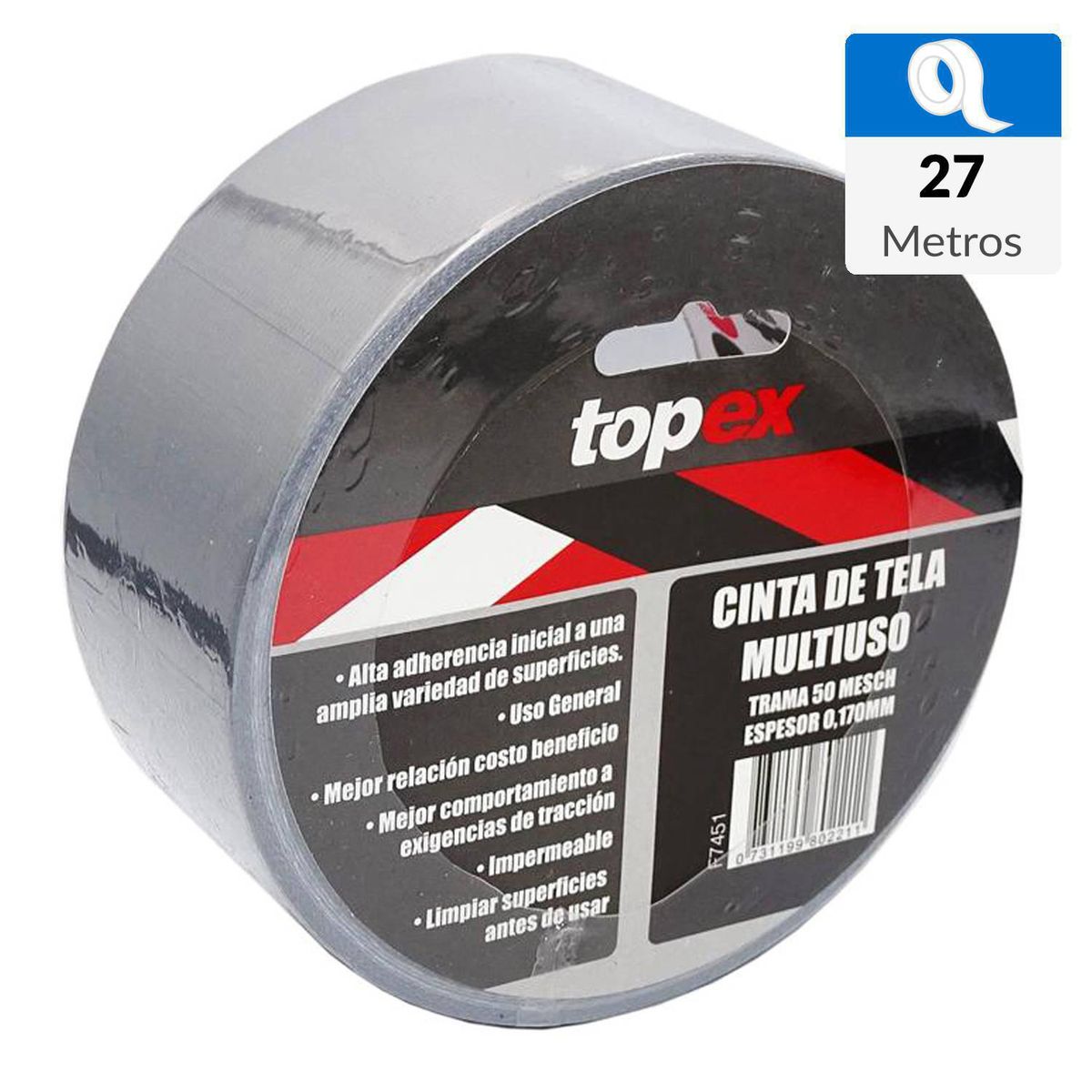 TOPEX - Cinta tela adhesiva 48mm x 27m
