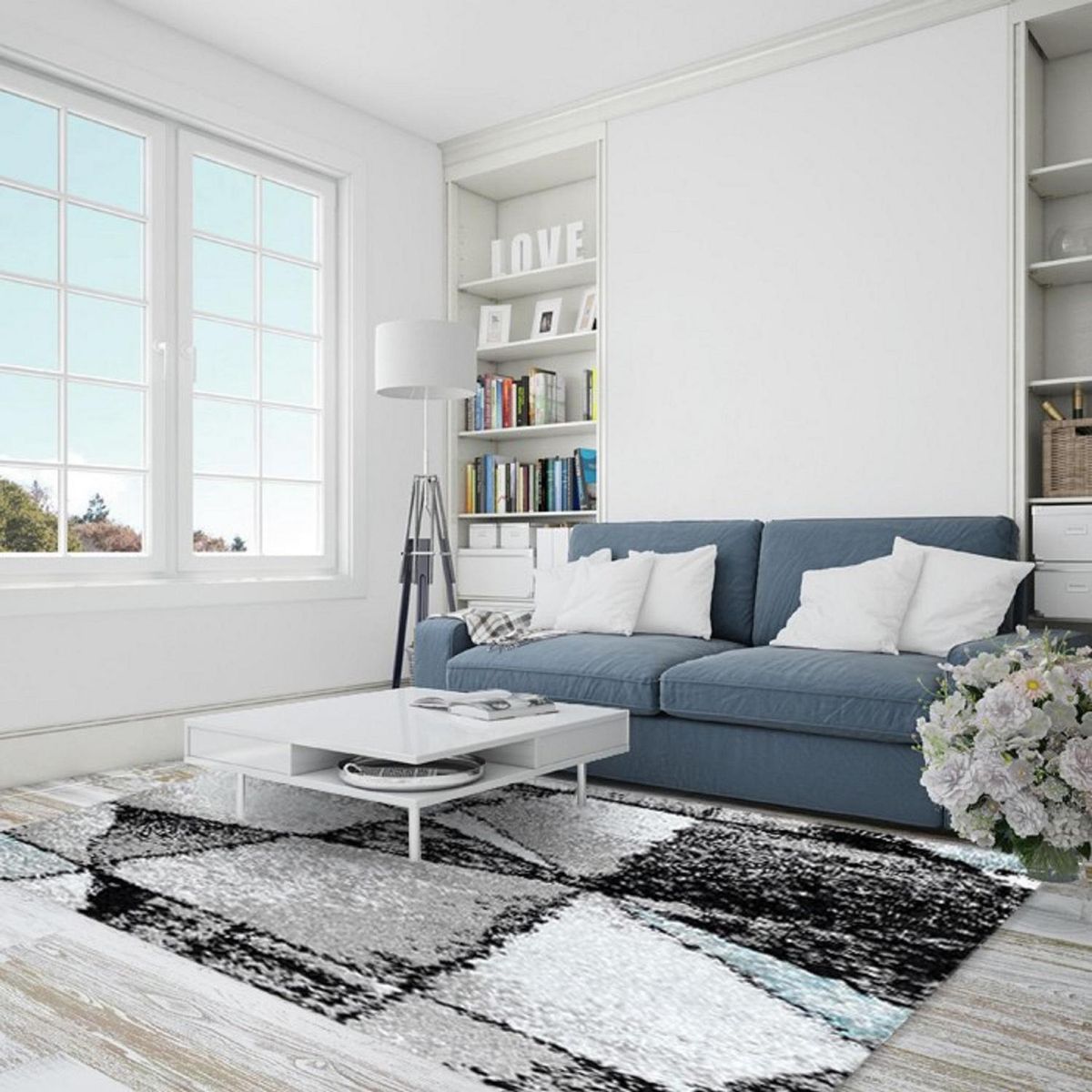 IDETEX - Alfombra shaggy geometric 150x200 cm azul claro