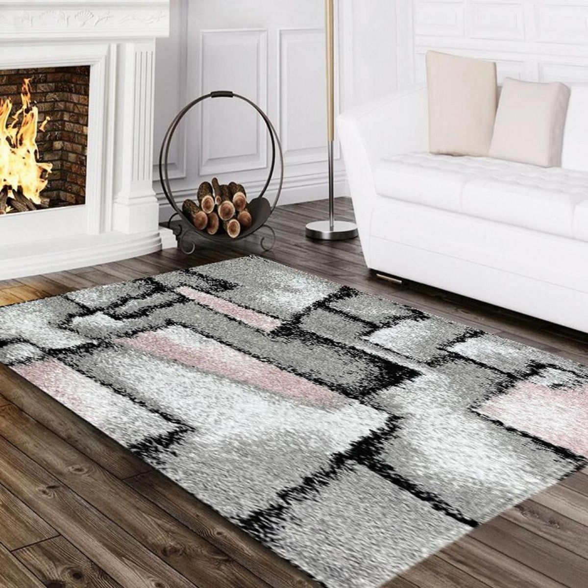 IDETEX - Alfombra Shaggy Geometric 133x180 cm Poliéster Rose