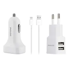 PHILCO - Kit cargador 2.1A 3 en 1 c/cable tipo C R2118 blanco