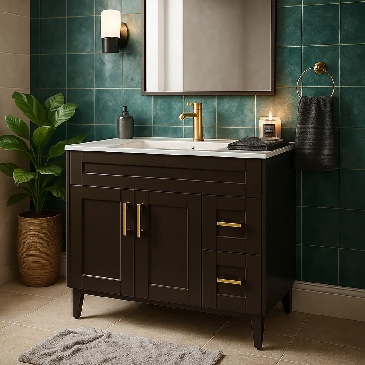 DOMSA - Kit mueble vanitorio Deluxe 100SK P café 100 cm