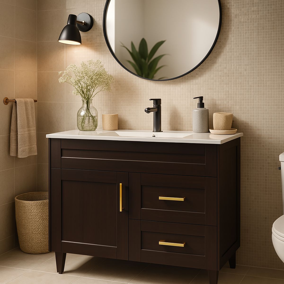 DOMSA - Kit mueble vanitorio Deluxe 80SK P café 80 cm