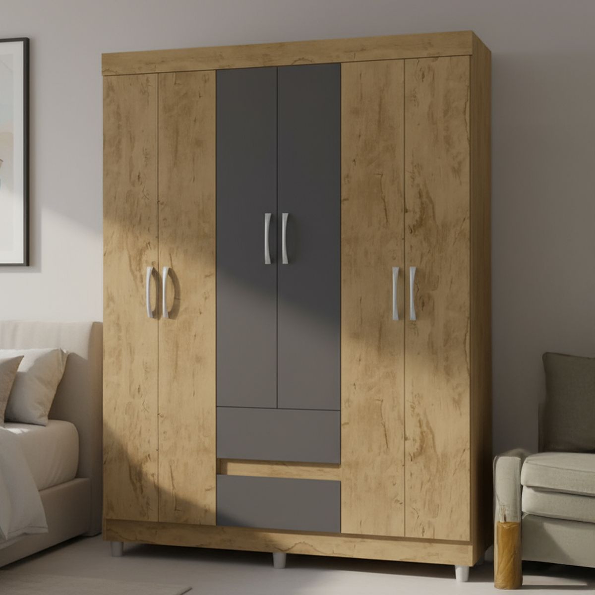 EXIT - Clóset 6 Puerta(s) 2 Cajón(es) 5 Repisa(s) 136x182x47 cm Freijo/Carbón